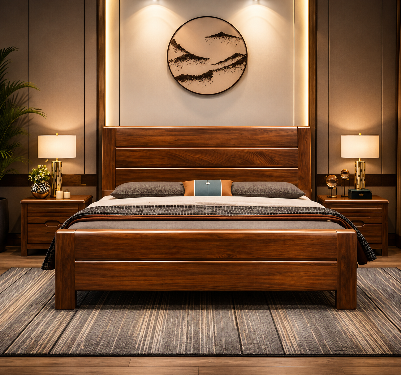 Luxury solid wood bed design in Rawalpindi